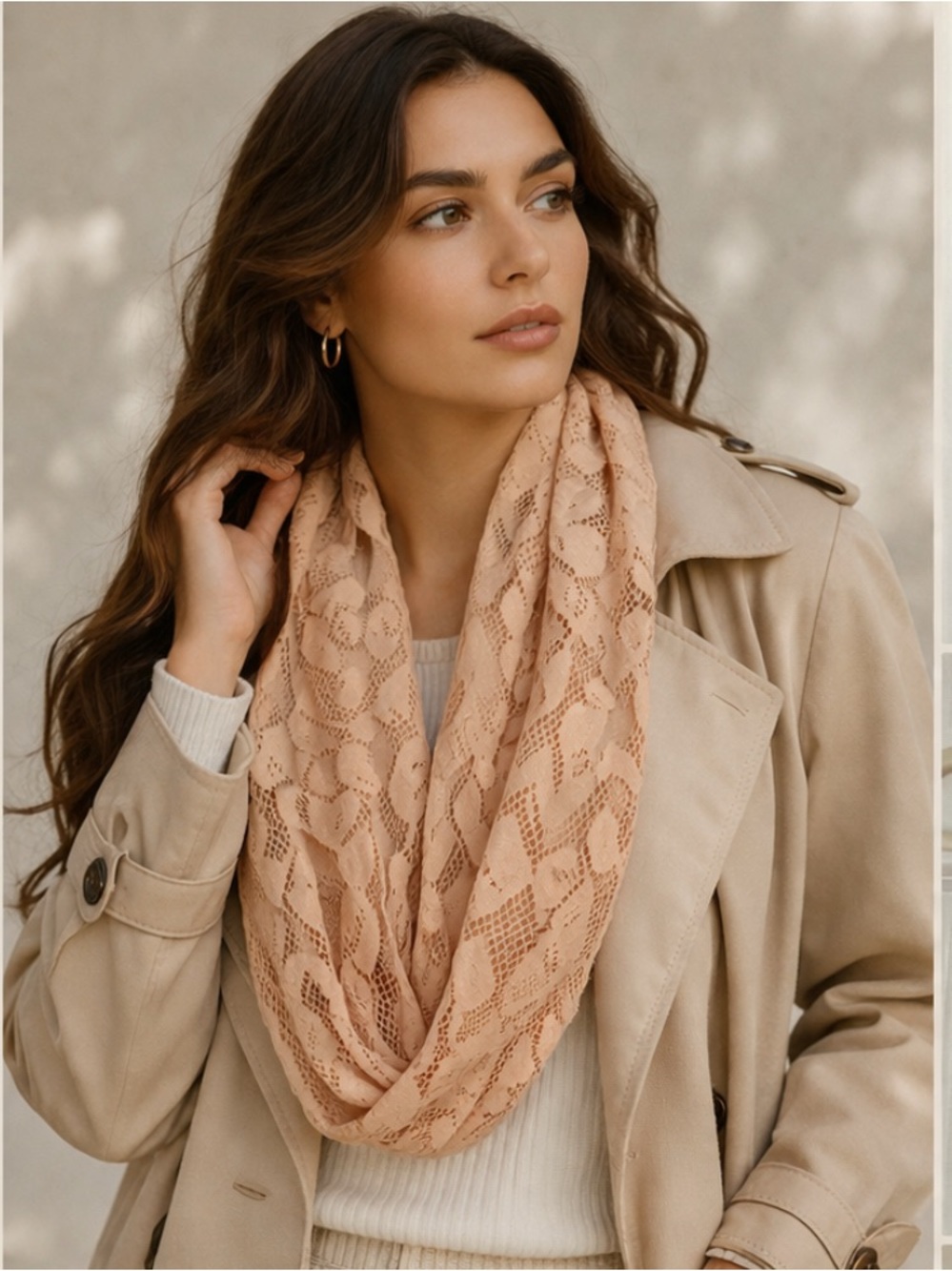 Blush Lace Infinity Scarf Soft Romantic Feminine Luxe Lightweight Wrap